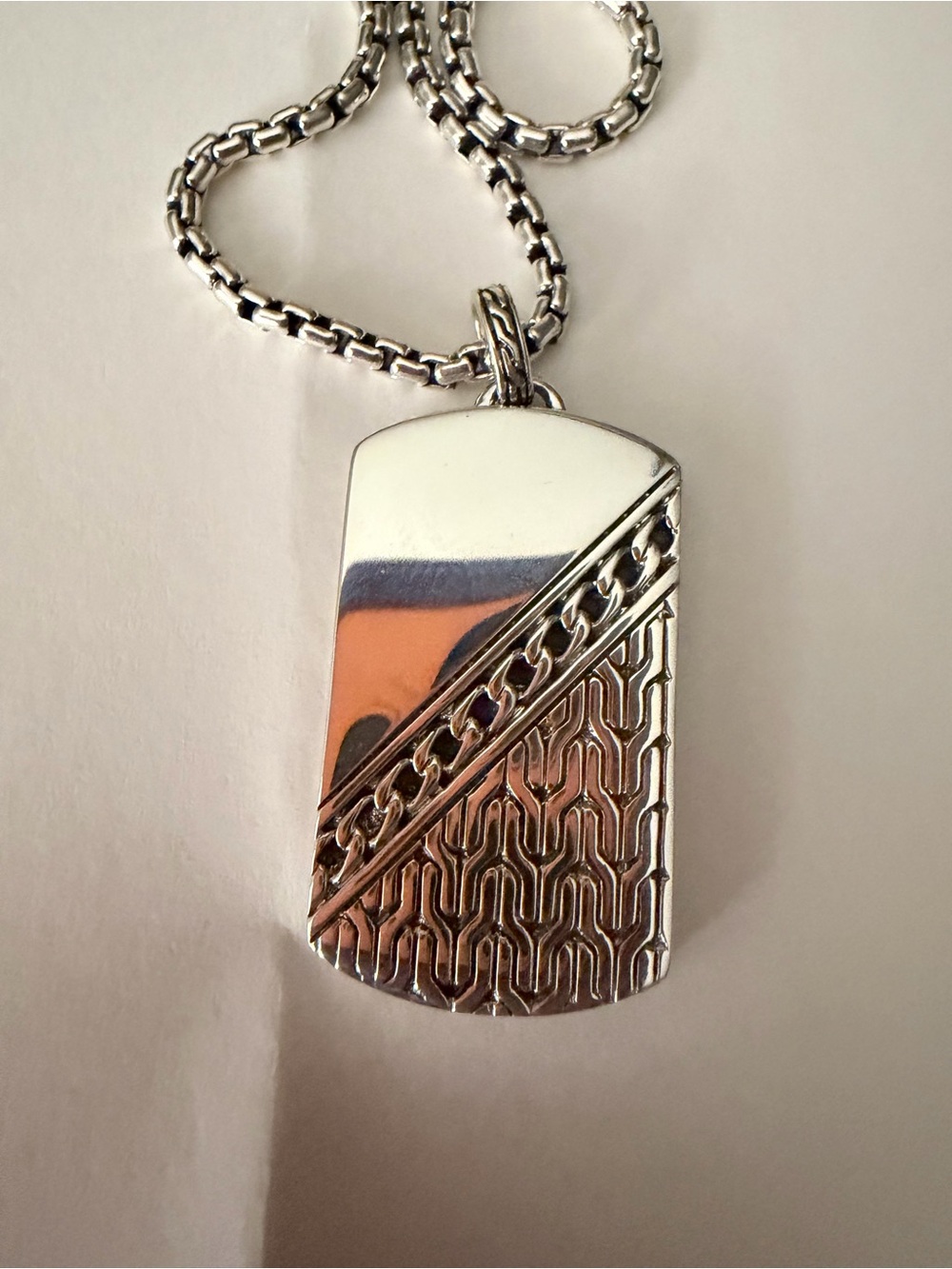 Brand New John Hardy Men's Silver Geometric Dog Tag Pendant Necklace